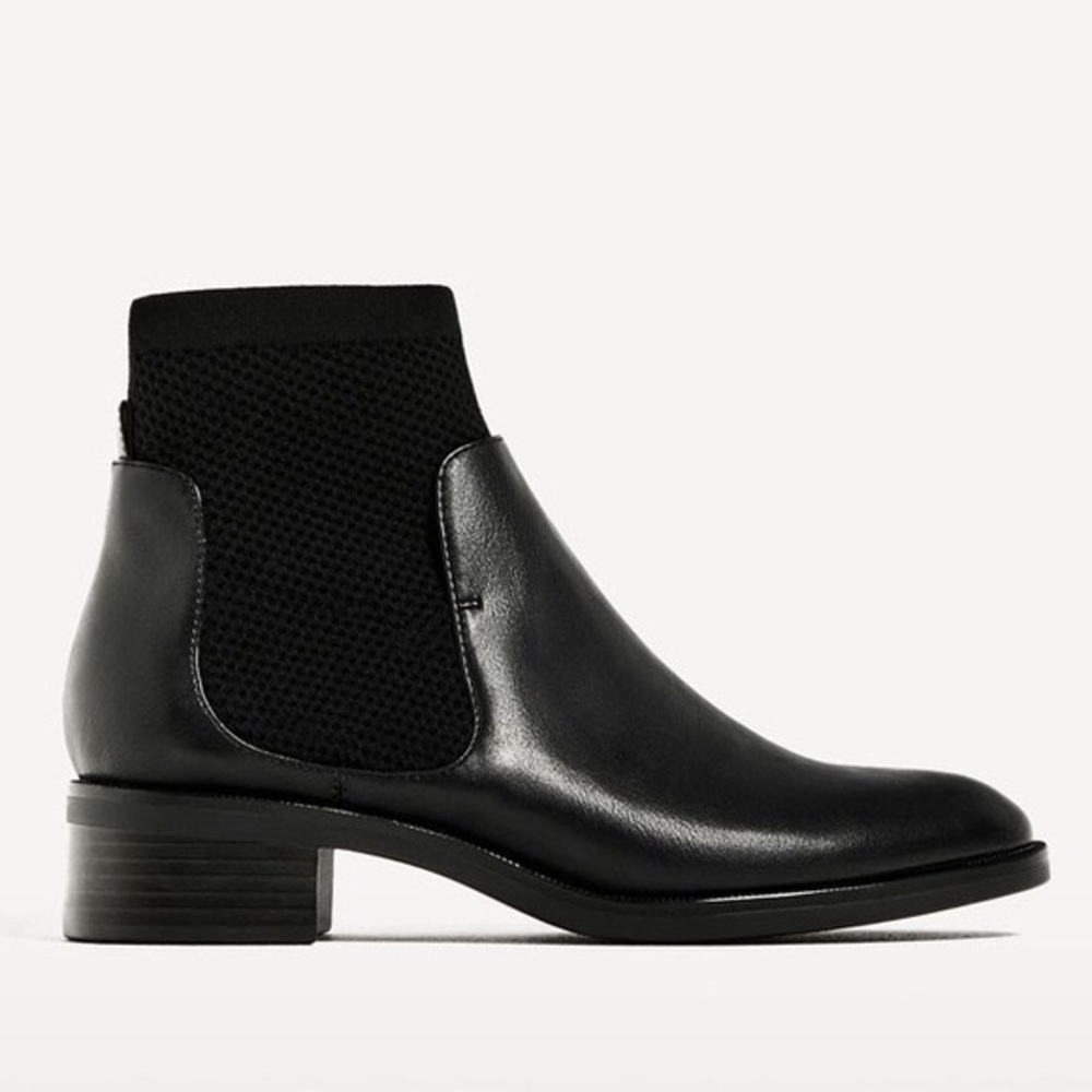 Zara Sock Bootie Flat Ankle Boots Black 7.5 8
